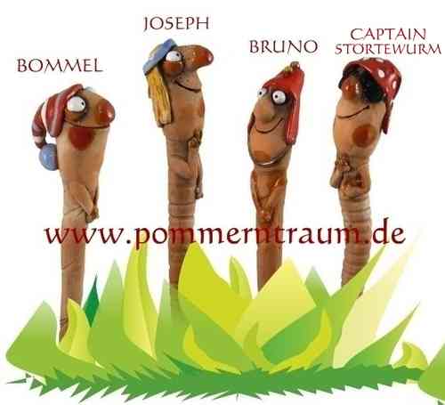 Gartenwürmer Keramik Bommel, Joseph, Bruno + Captain Störtewurm