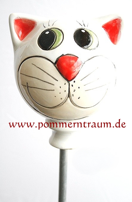 Gartenstecker Keramik Katzenkopf WEISS