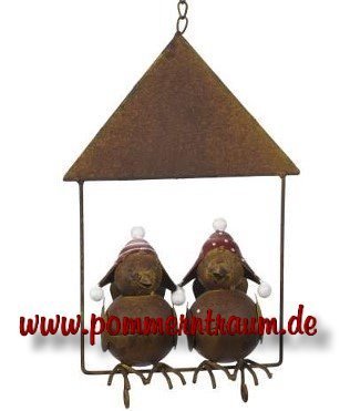 Vogelfutterplatz - Meisenknödelhalter - Haus mit 2 lustigen Spatzen