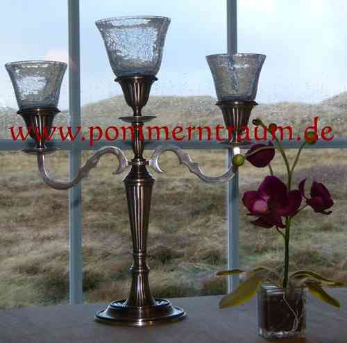 3-armiger Kerzenleuchter mit Glasaufsätzen Cracquelé