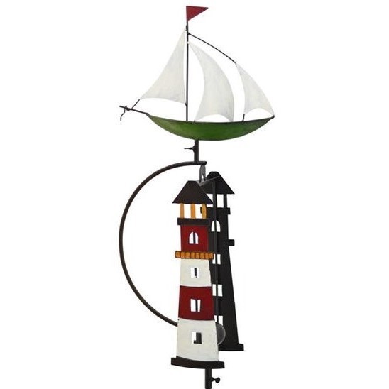 Windspiel Gartenpendel Gartenwippe Segelschiff mit Leuchtturm