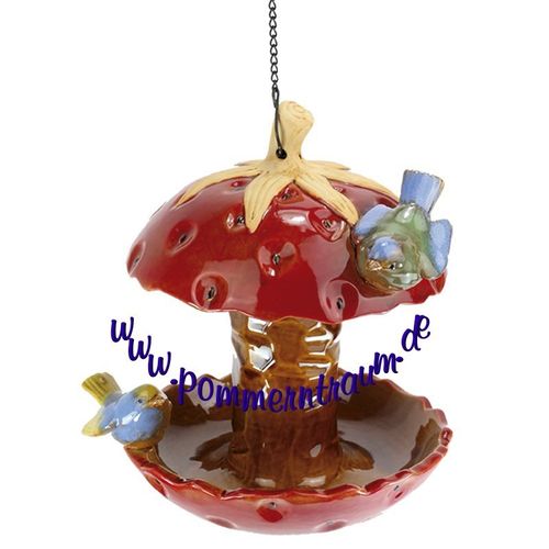 Vogelbad - Vogeltränke - Vogelfutterstelle aus Keramik rote Erdbeere XL