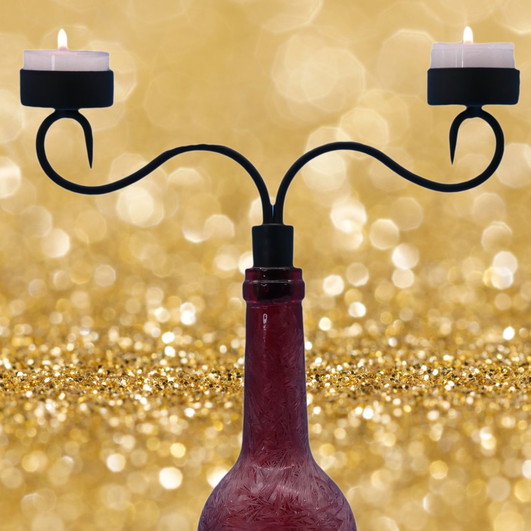 Flaschen-Kerzenhalter | Flaschen-Aufsatz Weinflaschenaufsatz für Teelichter - 2-armig SCHWARZ