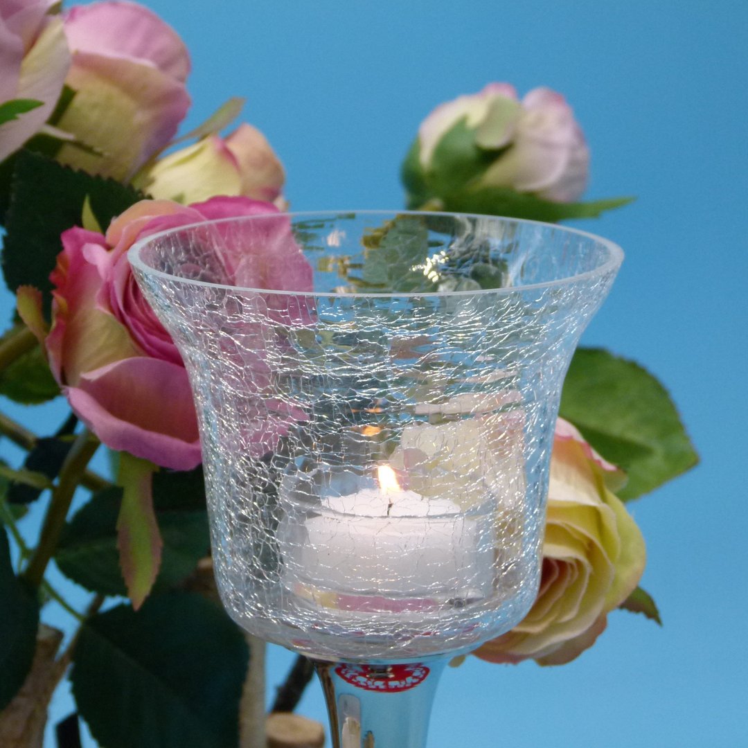 Glasaufsatz für Kerzenleuchter - Windlichtaufsatz - Teelichtaufsatz - CRAQUELÉ MITTEL 2