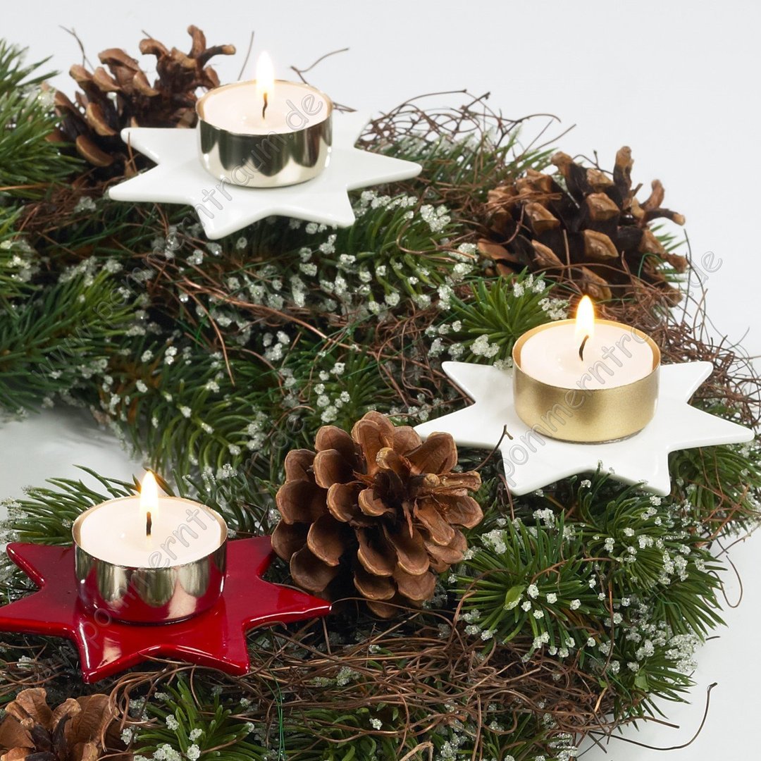 4-er SET Adventskranzstecker - Kerzenstecker für Teelichter - Teelichtstecker STERN WEISS