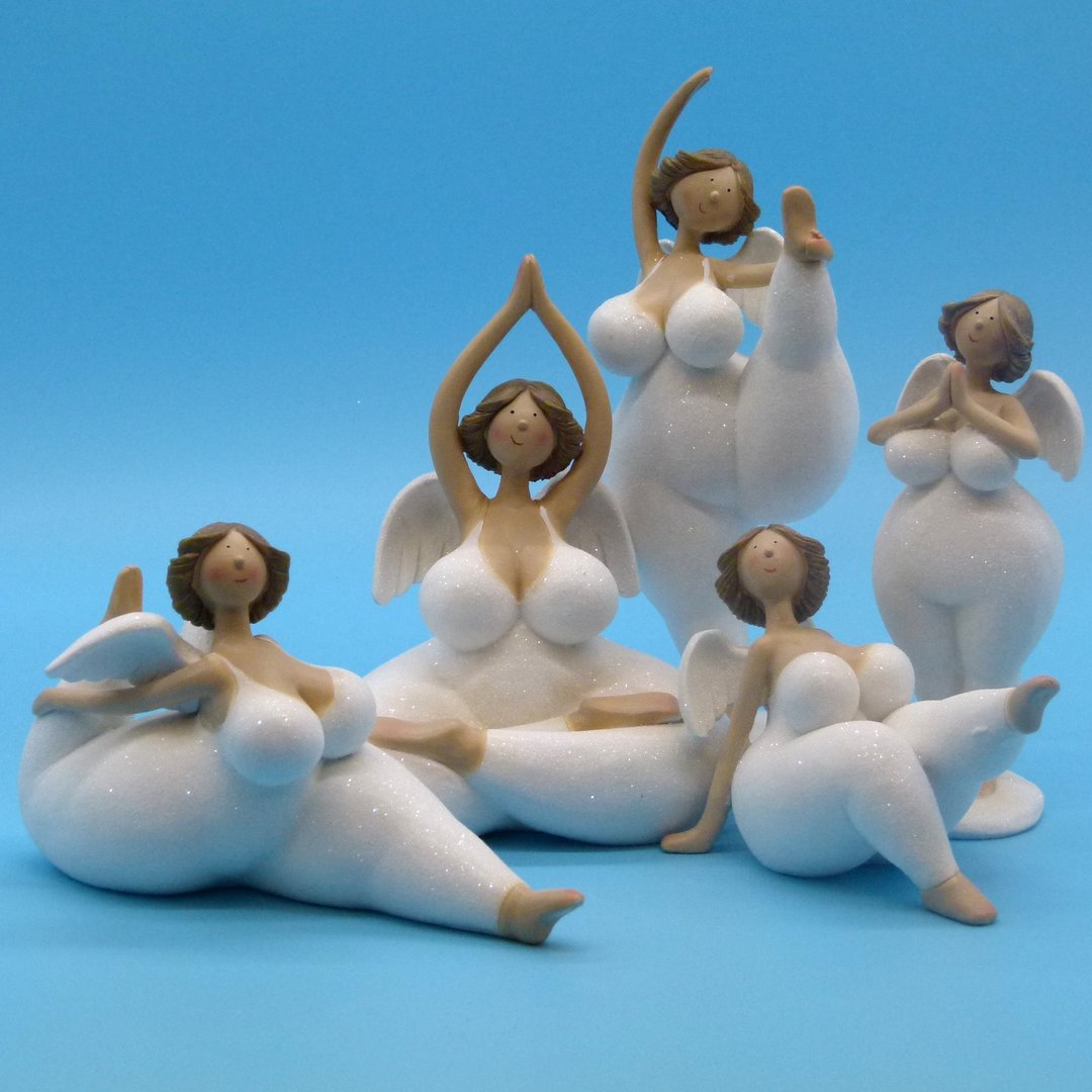 Yogafiguren Dekofiguren YogaEngel dicke Schutz-Engel ❤ dicke Molly-Engel ❤ Engel beim Yoga 5-ER SET