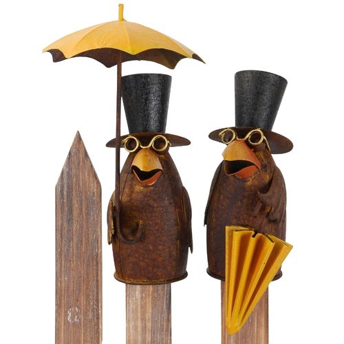Zaunhocker Pfostenhocker Zaunfigur Dekofigur Gartendeko Rabe mit Regenschirm