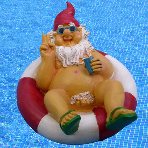 nackter Gartenzwerg Weihnachtsmann Nikolaus Wichtel Schwimmfigur Dekofigur Garten-Teich SwimmingPool