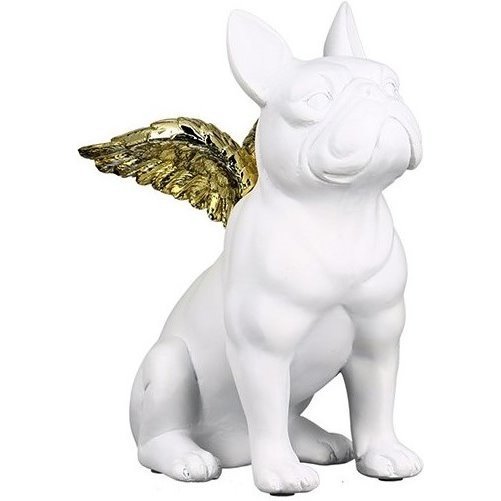 Dekorationsfigur ❤ Französische BullDogge BULLI WEISS mit goldenen Engelsflügeln ❤