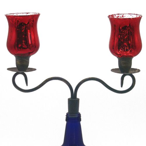 2-armig Flaschen-Kerzenhalter Flaschen-Aufsatz mit 2 roten Teelichtaufsätzen