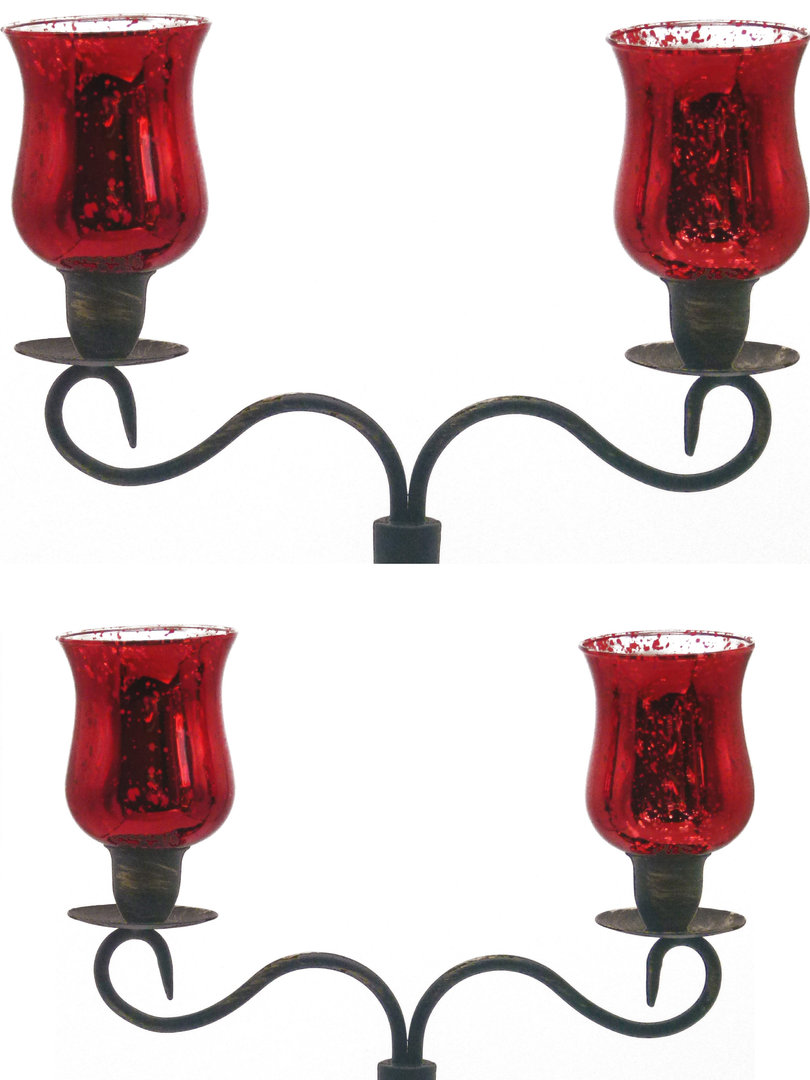 2 SETS | 2-armig - Flaschen-Kerzenhalter | Flaschen-Aufsatz mit 2 roten Teelichtaufsätzen