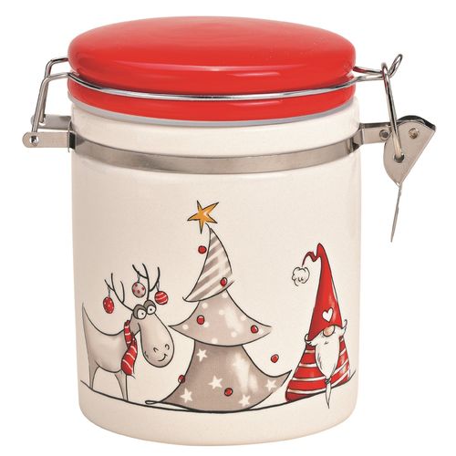 Keksdose Keramik Keramikdose Plätzchendose Gebäckdose Santa Nikolaus Weihnachtsmann + Rentier