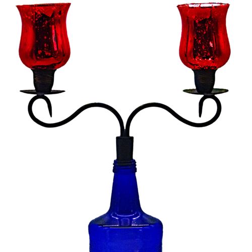 2-armiger Flaschen-Kerzenhalter Flaschen-Aufsatz mit 2 roten Teelichtaufsätzen